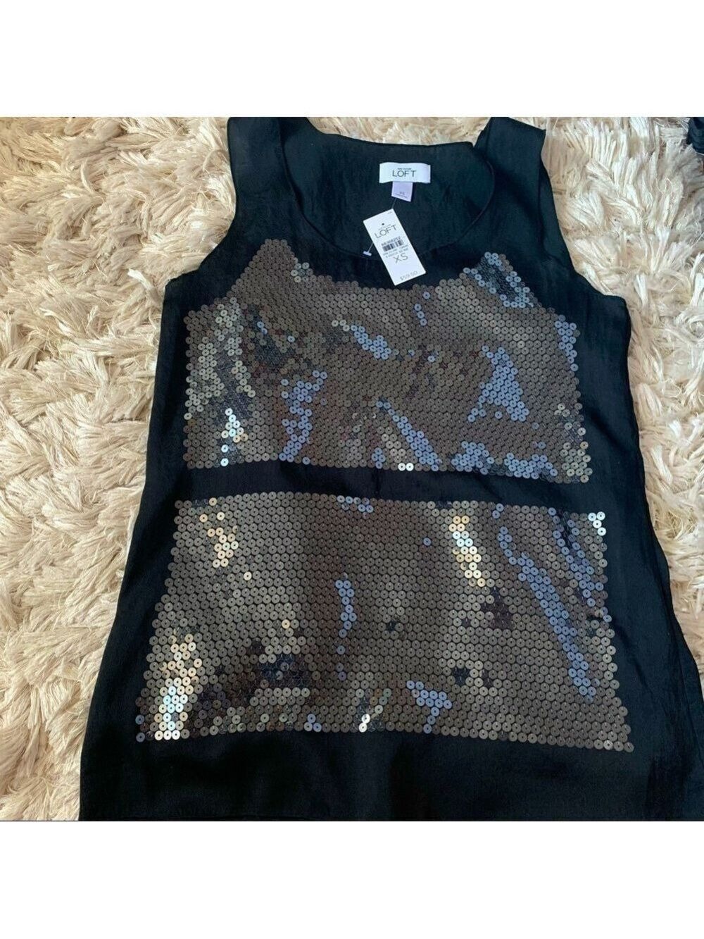 Ann Taylor Loft Black Sequin Tank Top XS
